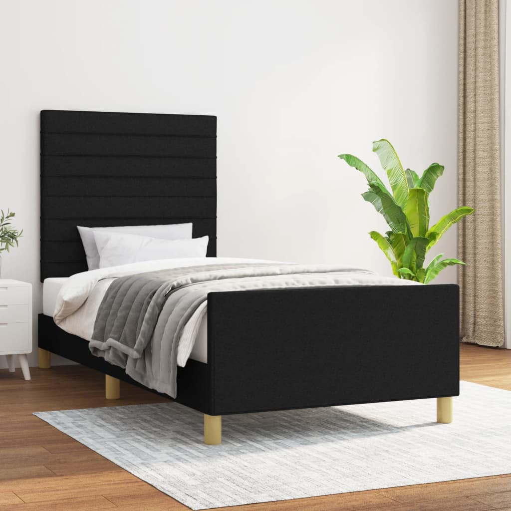 vidaXL Estructura de cama con cabecero de tela negro 90x200 cm