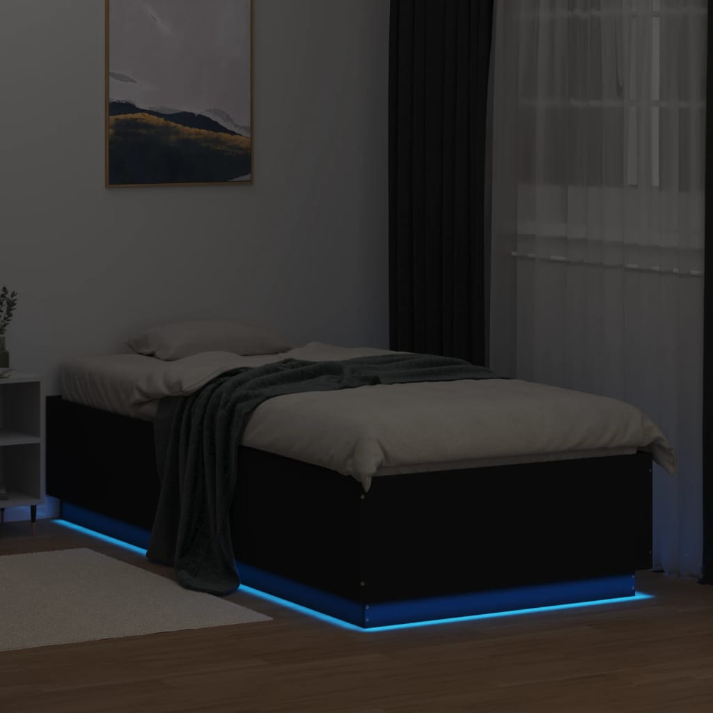 vidaXL Estructura cama con luces LED madera ingeniería negro 100x200cm