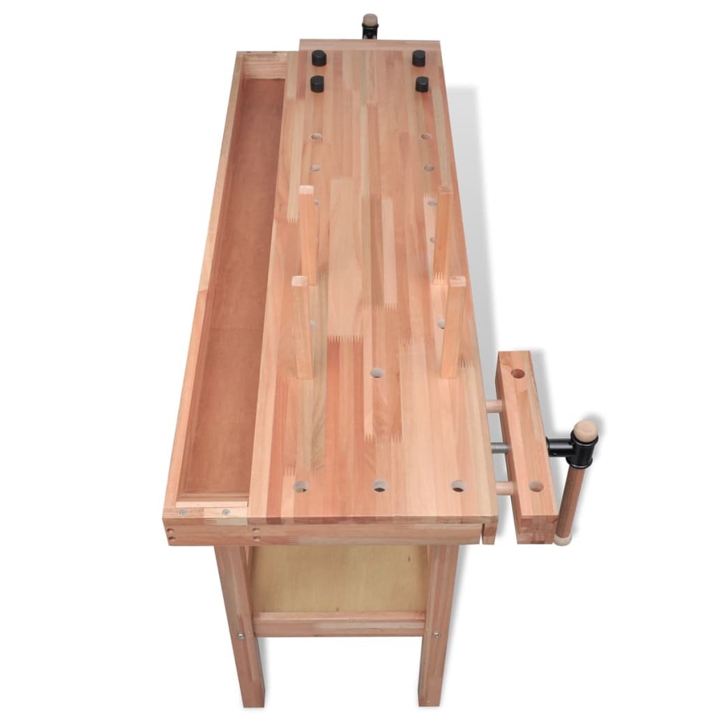 vidaXL Banco de carpintero con cajón 2 tornillos de banco madera dura