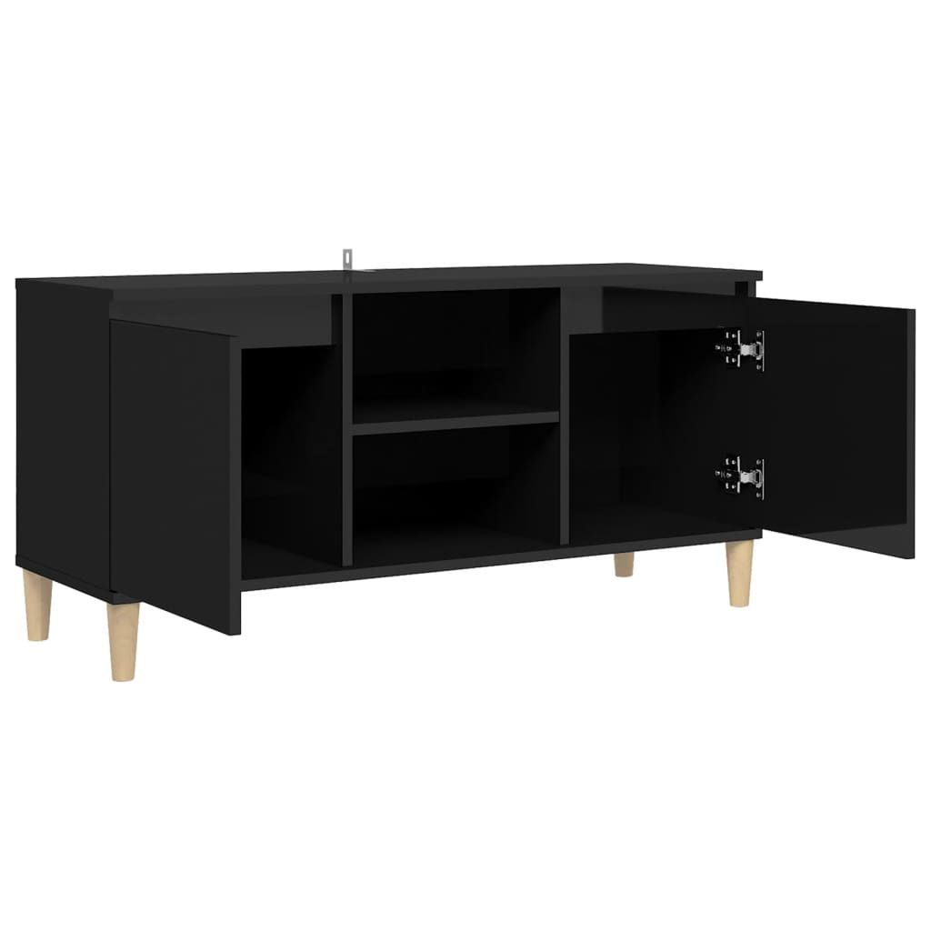 vidaXL Mueble de TV con patas madera negro brillante 103,5x35x50 cm
