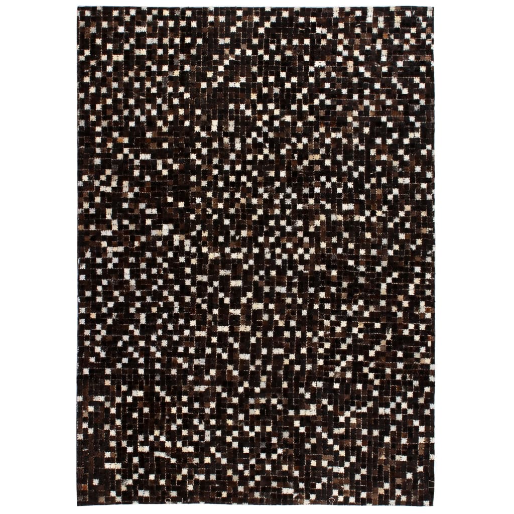 vidaXL Alfombra de retazos de cuero 80x150 cm cuadrados negro/blanco