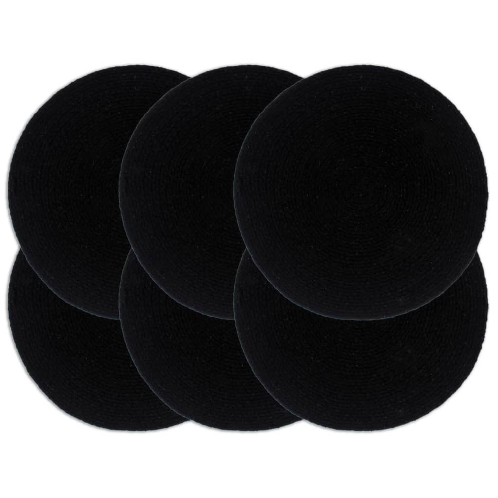 vidaXL Manteles individuales redondos 6 uds algodón negro liso 38 cm