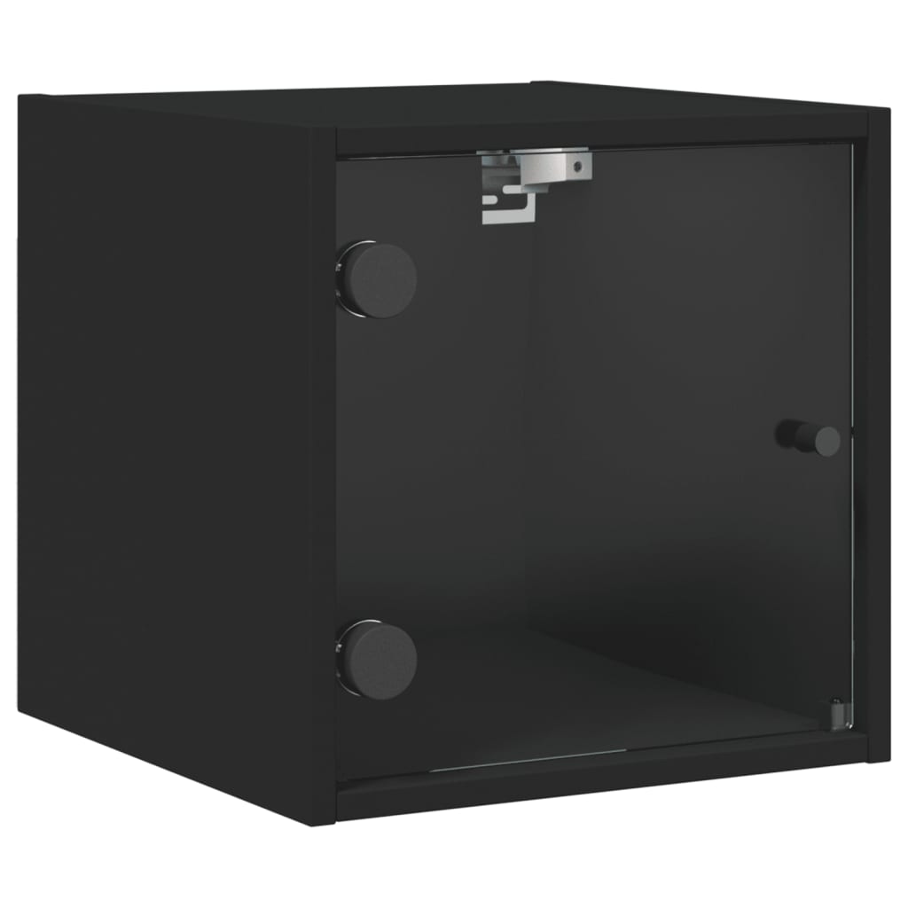 vidaXL Mesita de noche con puerta de vidrio negro 35x37x35 cm