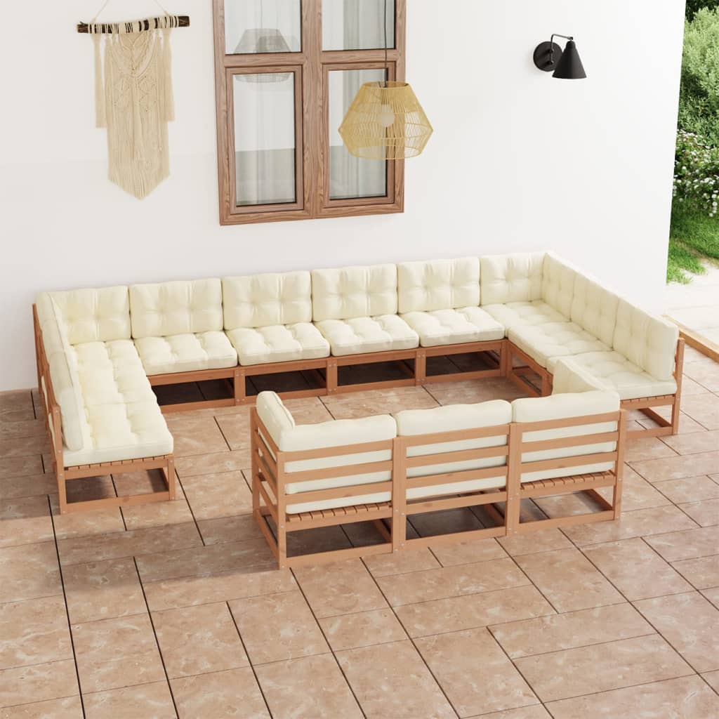 vidaXL Set de muebles de jardín 13 pzs cojines madera pino marrón miel