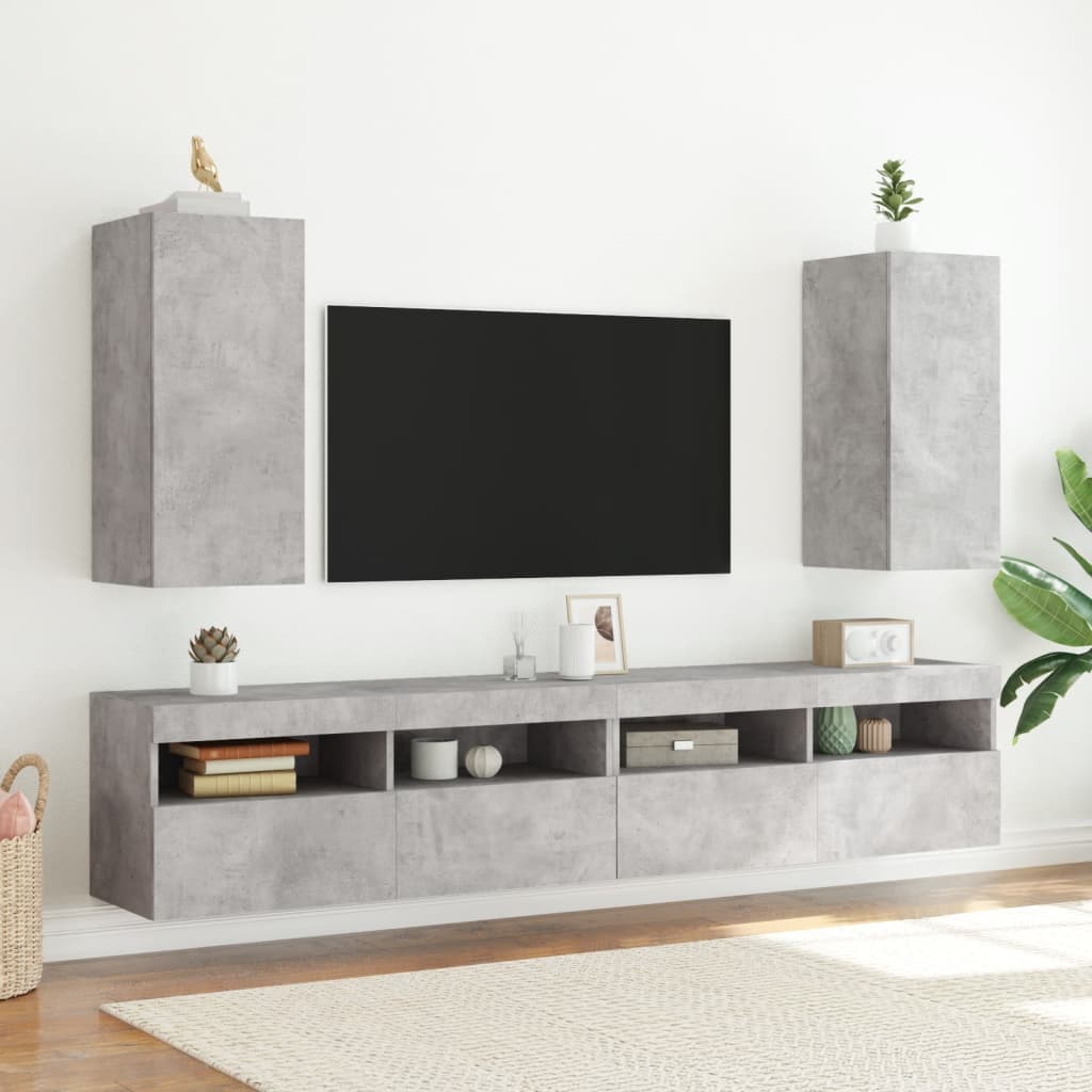 vidaXL Mueble de TV de pared con luces LED gris hormigón 30,5x35x70 cm