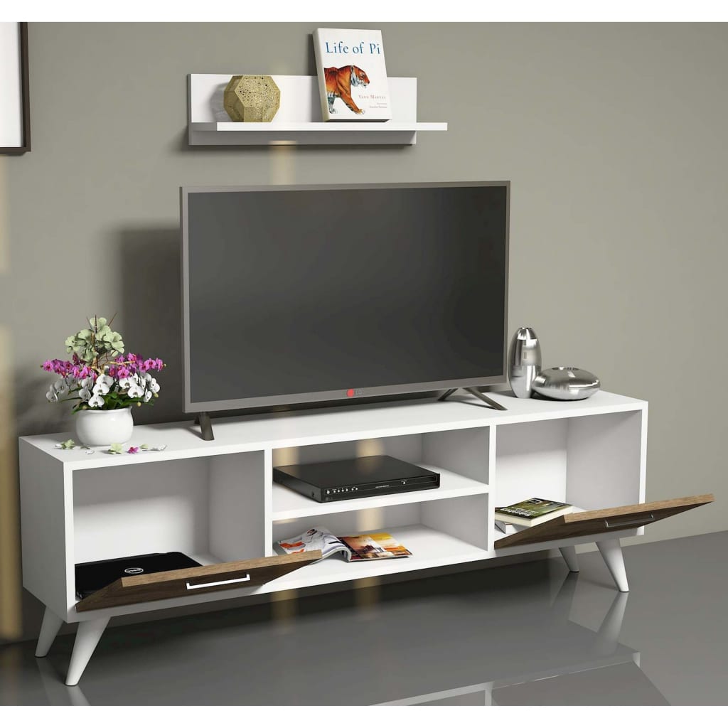 Homemania Mueble para TV Horus blanco y nogal 120x30x48,6 cm