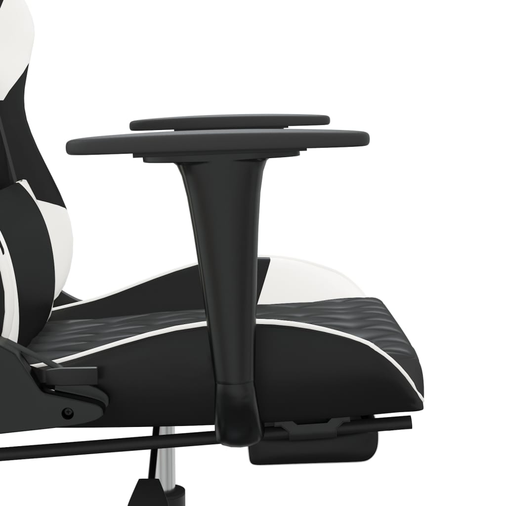 vidaXL Silla gaming masaje y reposapiés cuero sintético negro blanco