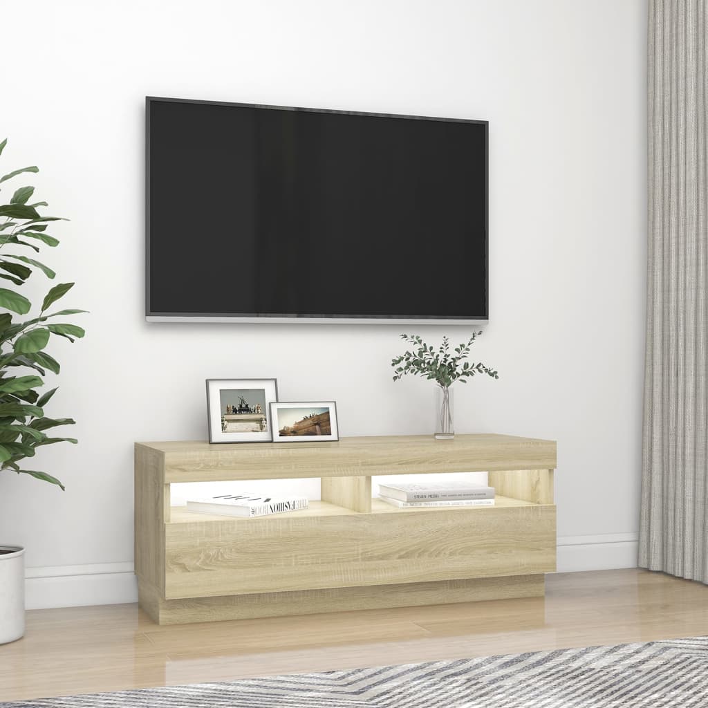 vidaXL Mueble de TV con luces LED roble Sonoma 100x35x40 cm