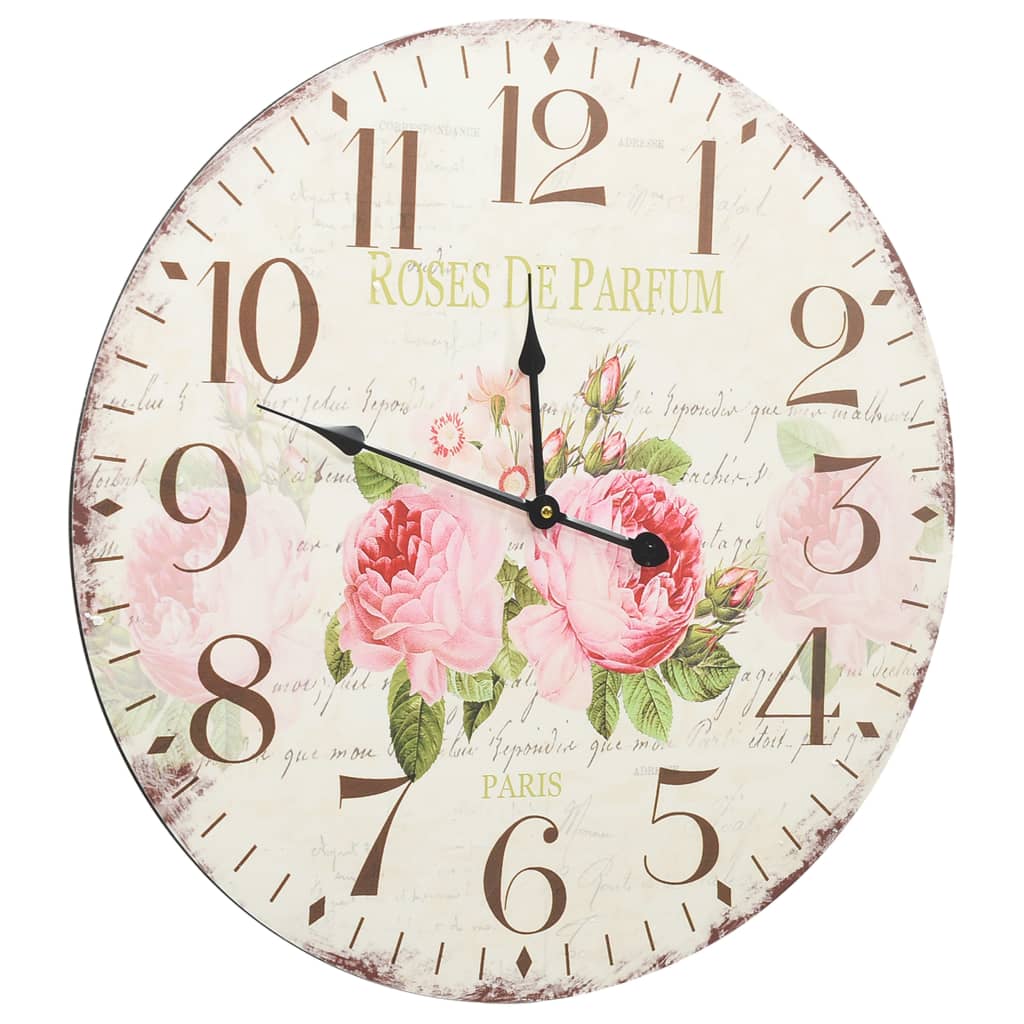 vidaXL Reloj de pared vintage con flores 60 cm