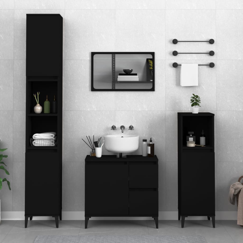 vidaXL Armario de baño madera contrachapada negro 30x30x190 cm