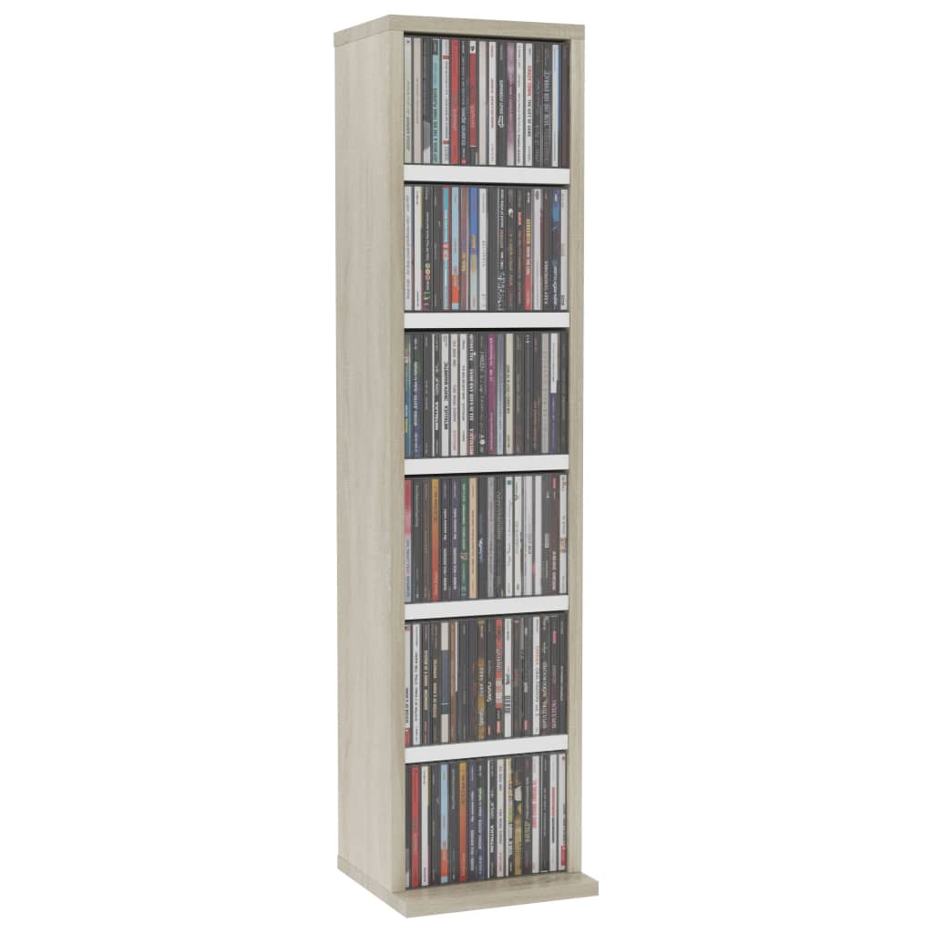 vidaXL Estantería de CDs madera contrachapada blanco roble 21x20x88 cm