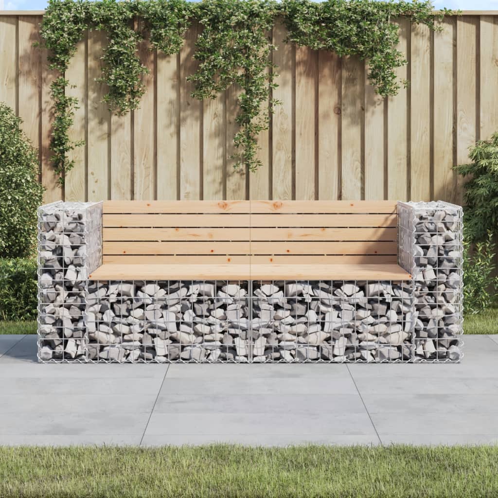 vidaXL Banco jardín diseño gaviones madera maciza pino 184x71x65,5 cm