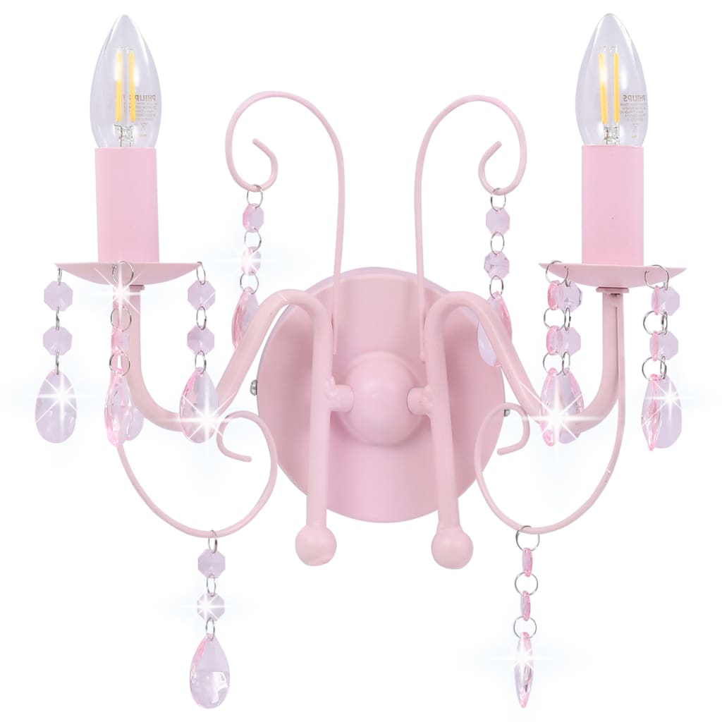 vidaXL Lámpara de pared con cuentas rosa con 2 bombillas E14