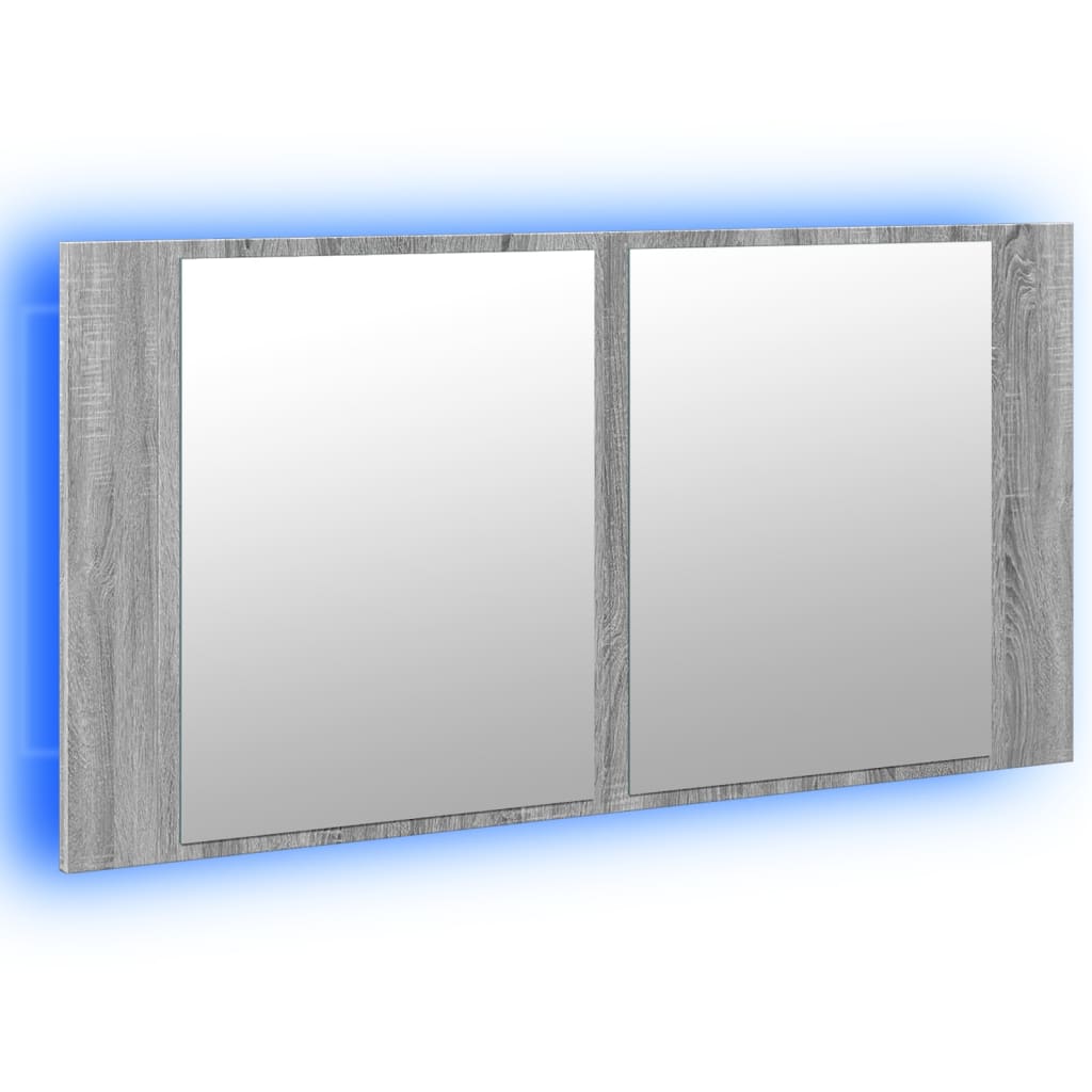 vidaXL Armario espejo de baño luz LED acrílico gris Sonoma 90x12x45 cm