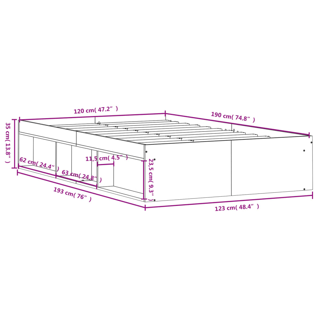 vidaXL Estructura de cama roble Sonoma 120x190 cm