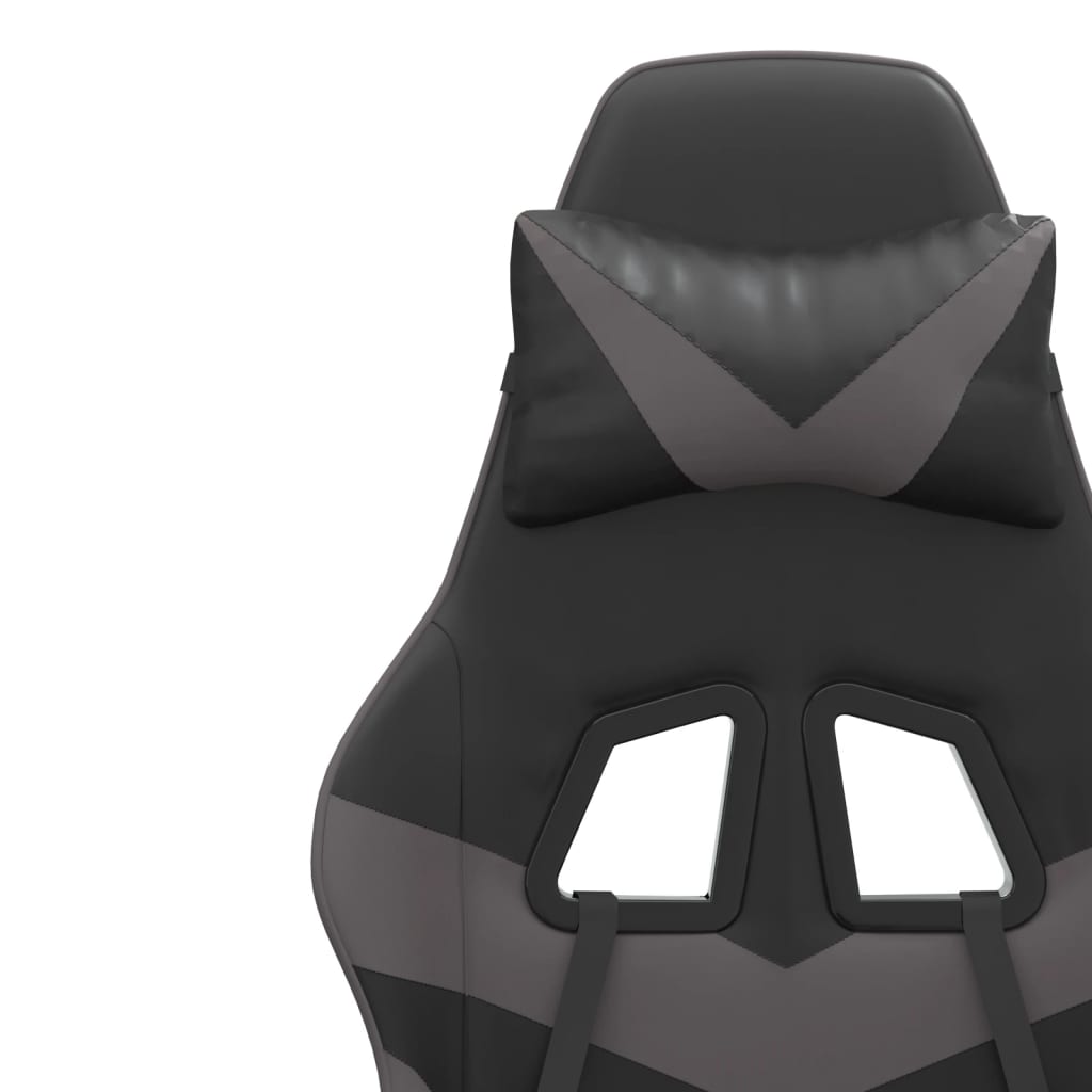 vidaXL Silla gaming giratoria y reposapiés cuero sintético negro gris