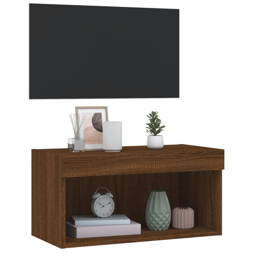 vidaXL Mueble para TV con luces LED roble marrón 60x30x30 cm