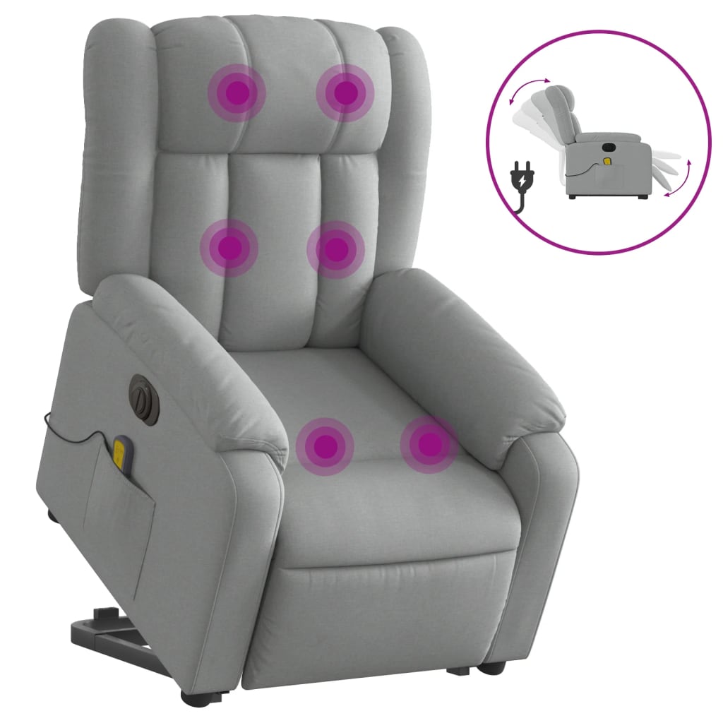 vidaXL Sillón de masaje eléctrico reclinable elevable tela gris claro