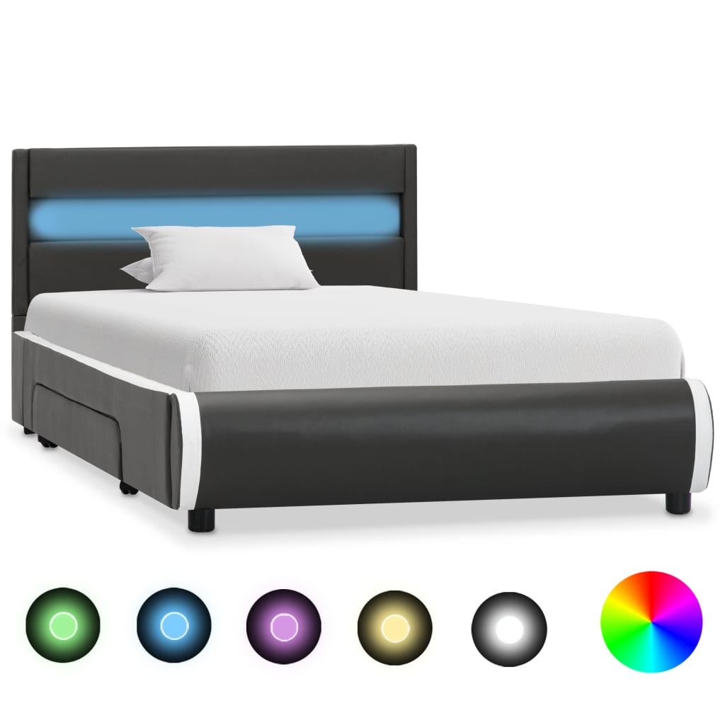 vidaXL Estructura cama y LED cuero sintético gris antracita 90x200 cm