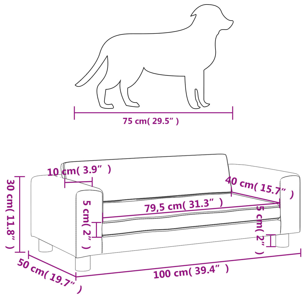 vidaXL Cama para perros con extensión terciopelo negro 100x50x30 cm