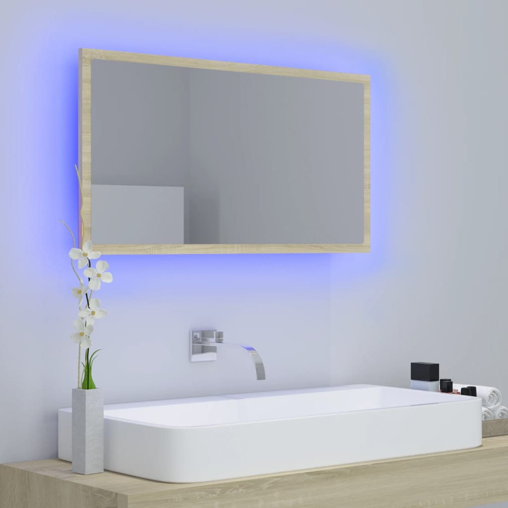 vidaXL Espejo de baño acrílico color roble Sonoma 80x8,5x37 cm