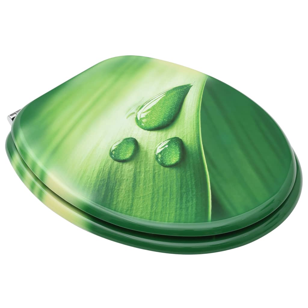 vidaXL Asiento de inodoro con tapa 2 uds MDF verde diseño gota de agua