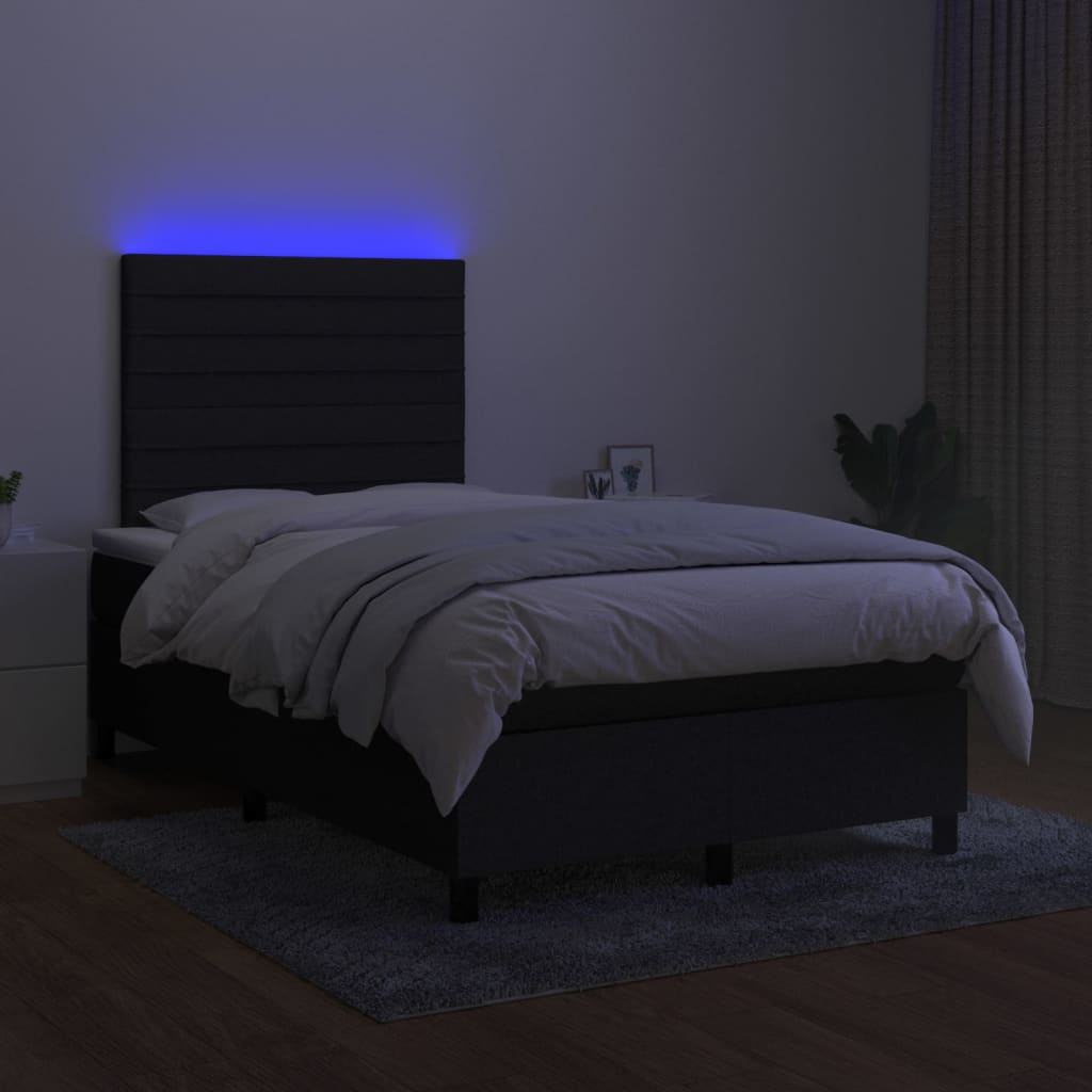 vidaXL Cama box spring con colchón LED tela negro 120x200 cm