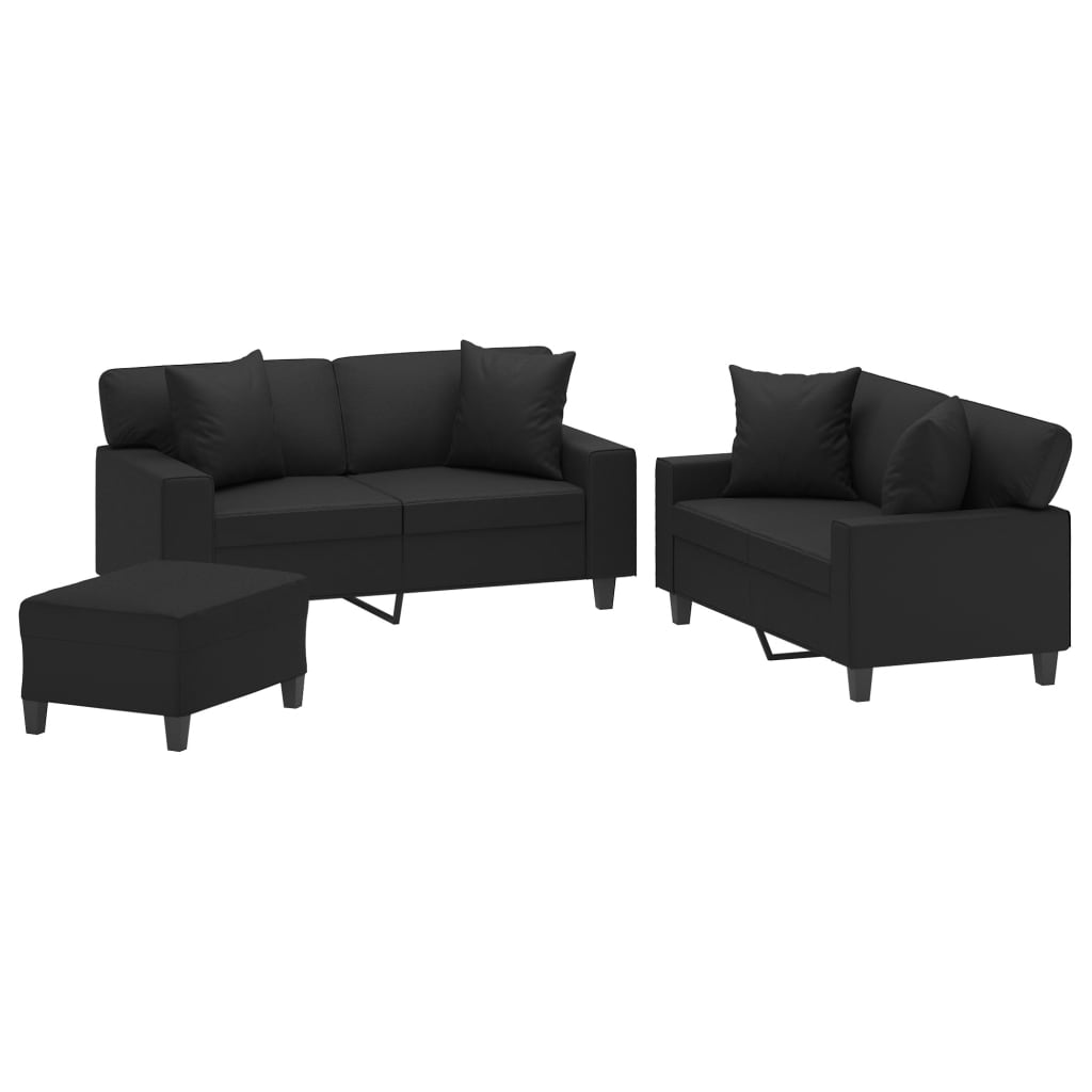 vidaXL Juego de sofás con cojines 3 piezas cuero sintético negro