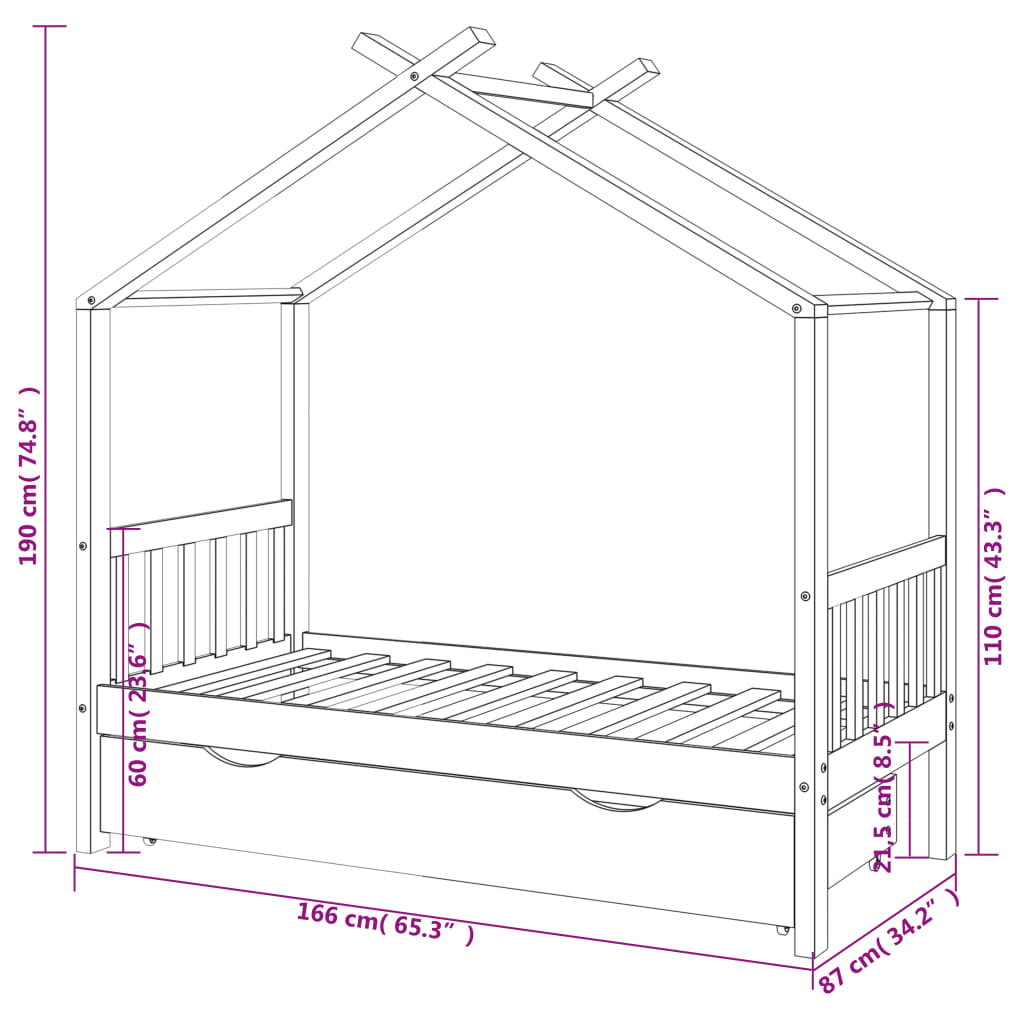 vidaXL Estructura cama niños con cajón madera pino blanco 80x160 cm