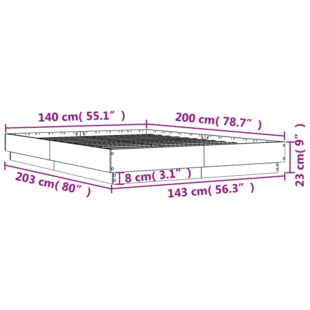 vidaXL Estructura de cama madera de ingeniería gris hormigón 140x200cm