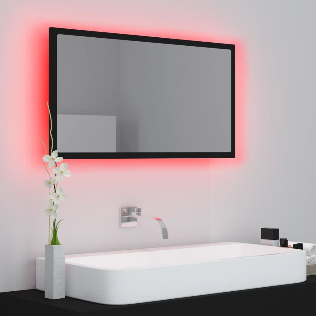 vidaXL Espejo baño LED negro acrílico 80x8,5x37 cm