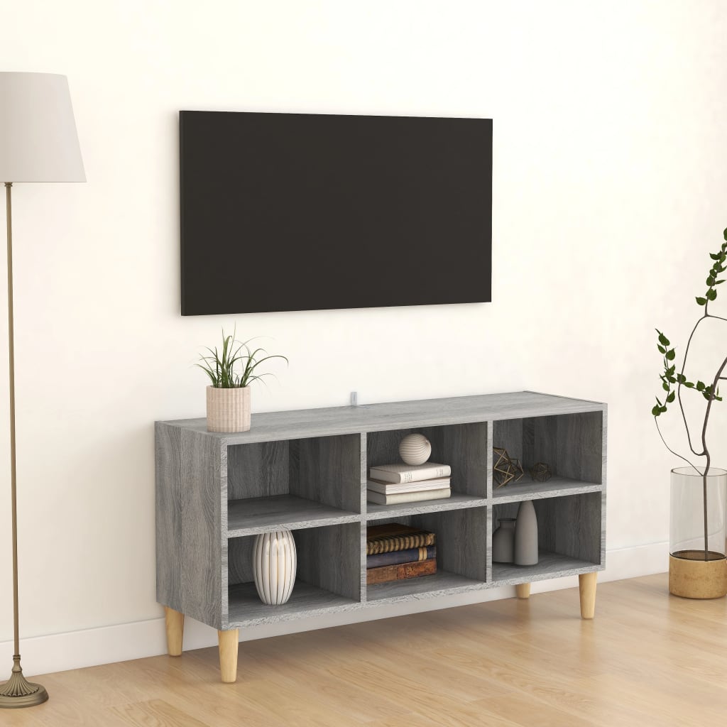 vidaXL Mueble de TV patas madera maciza gris Sonoma 103,5x30x50 cm