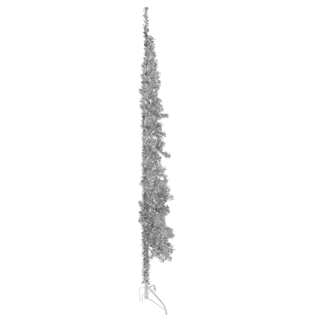 vidaXL Medio árbol de Navidad artificial con soporte plateado 240 cm