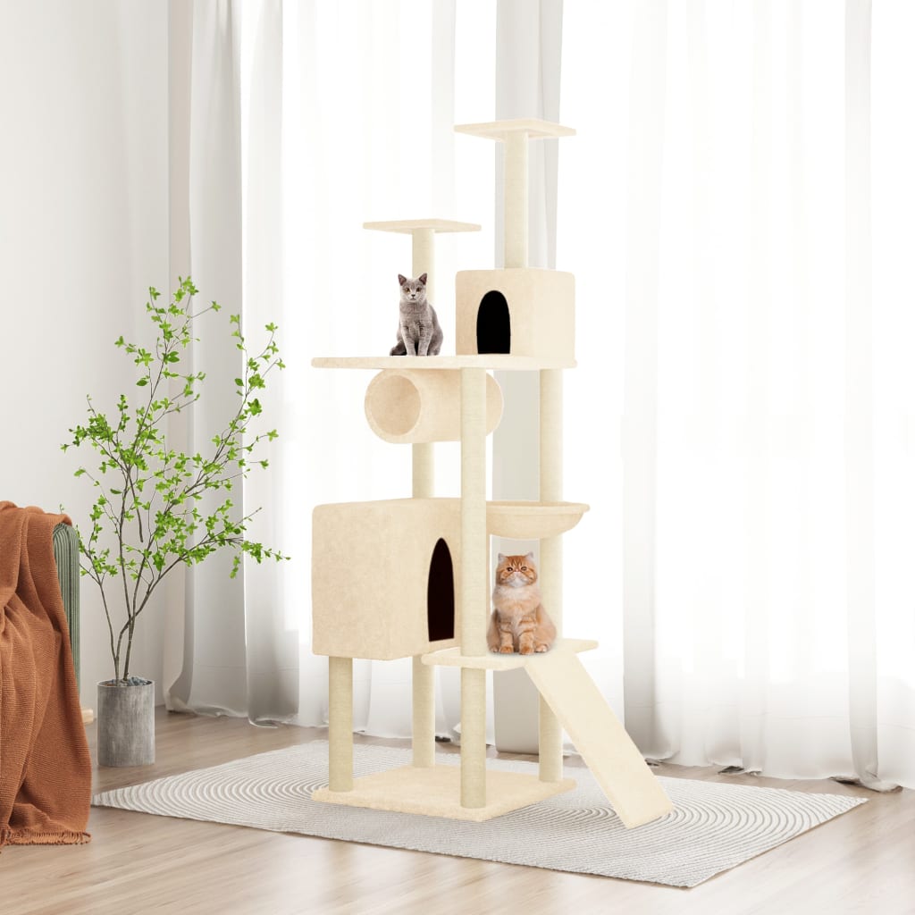 vidaXL Rascador para gatos con postes de sisal color crema 168 cm