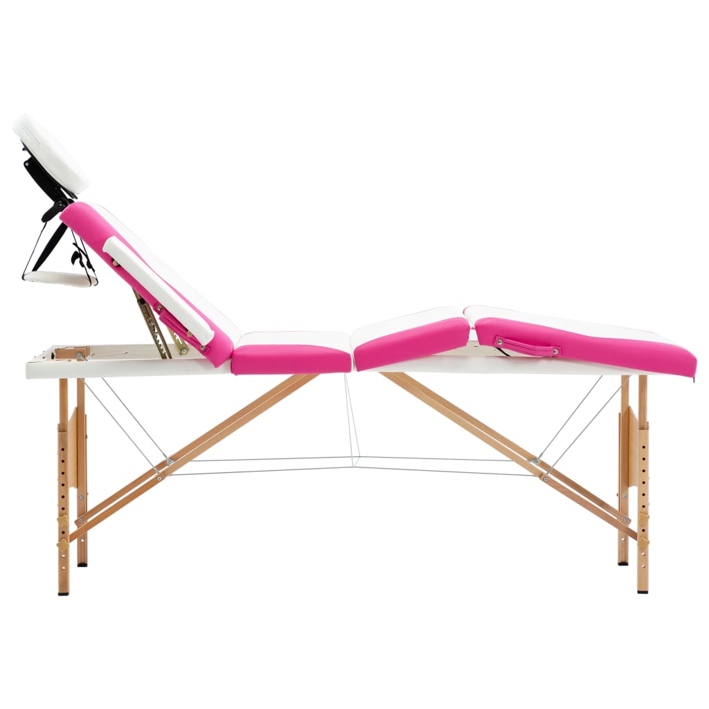 vidaXL Camilla de masaje plegable 4 zonas madera blanco y rosa