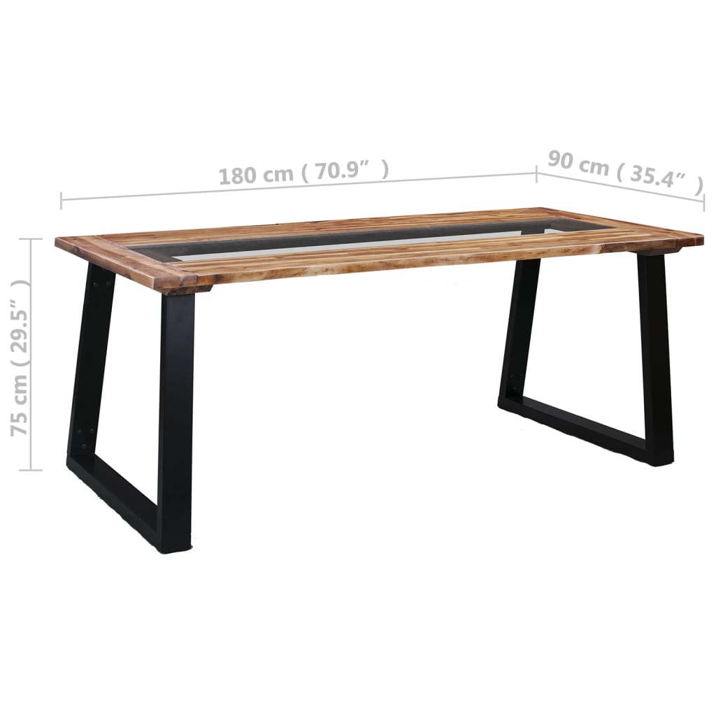 vidaXL Mesa de comedor de madera maciza de acacia y vidrio 180x90x75cm