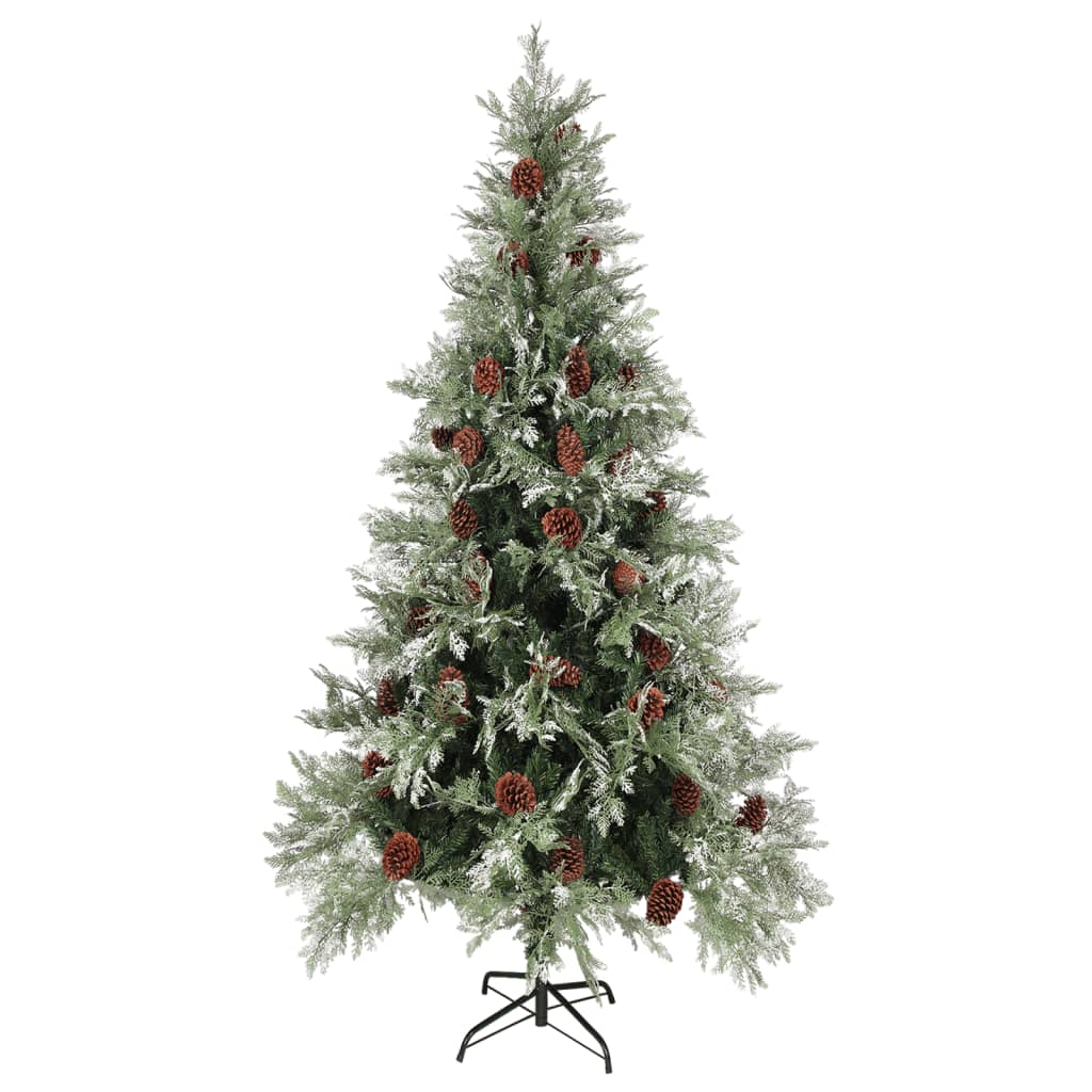 vidaXL Árbol de Navidad con piñas verde y blanco PVC y PE 225 cm