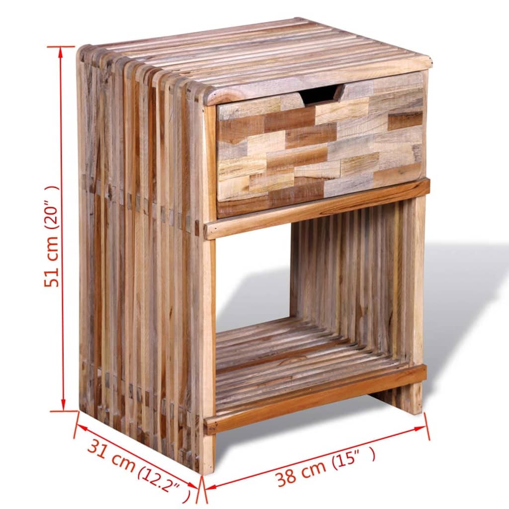 vidaXL Mesita de noche con cajón madera de teca reciclada