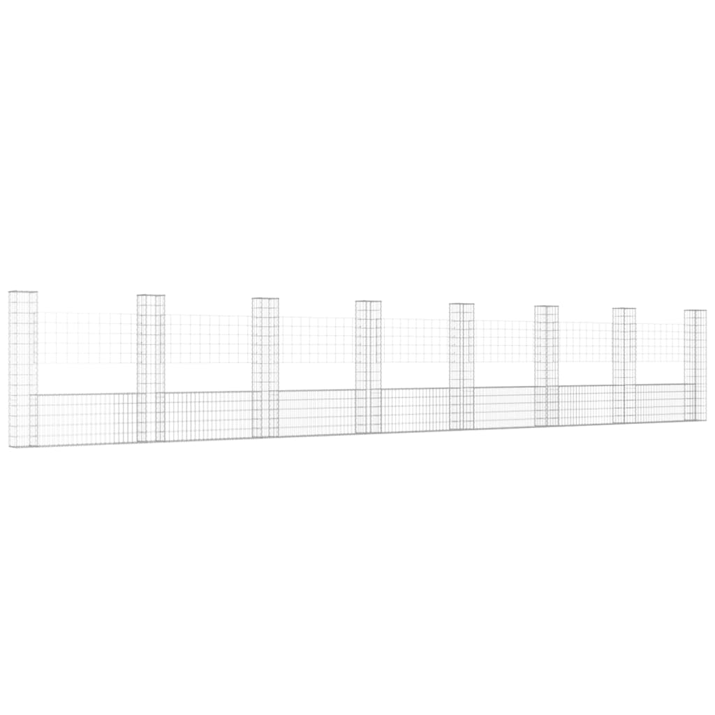 vidaXL Cesta de gaviones forma de U 8 postes de hierro 860x20x150 cm