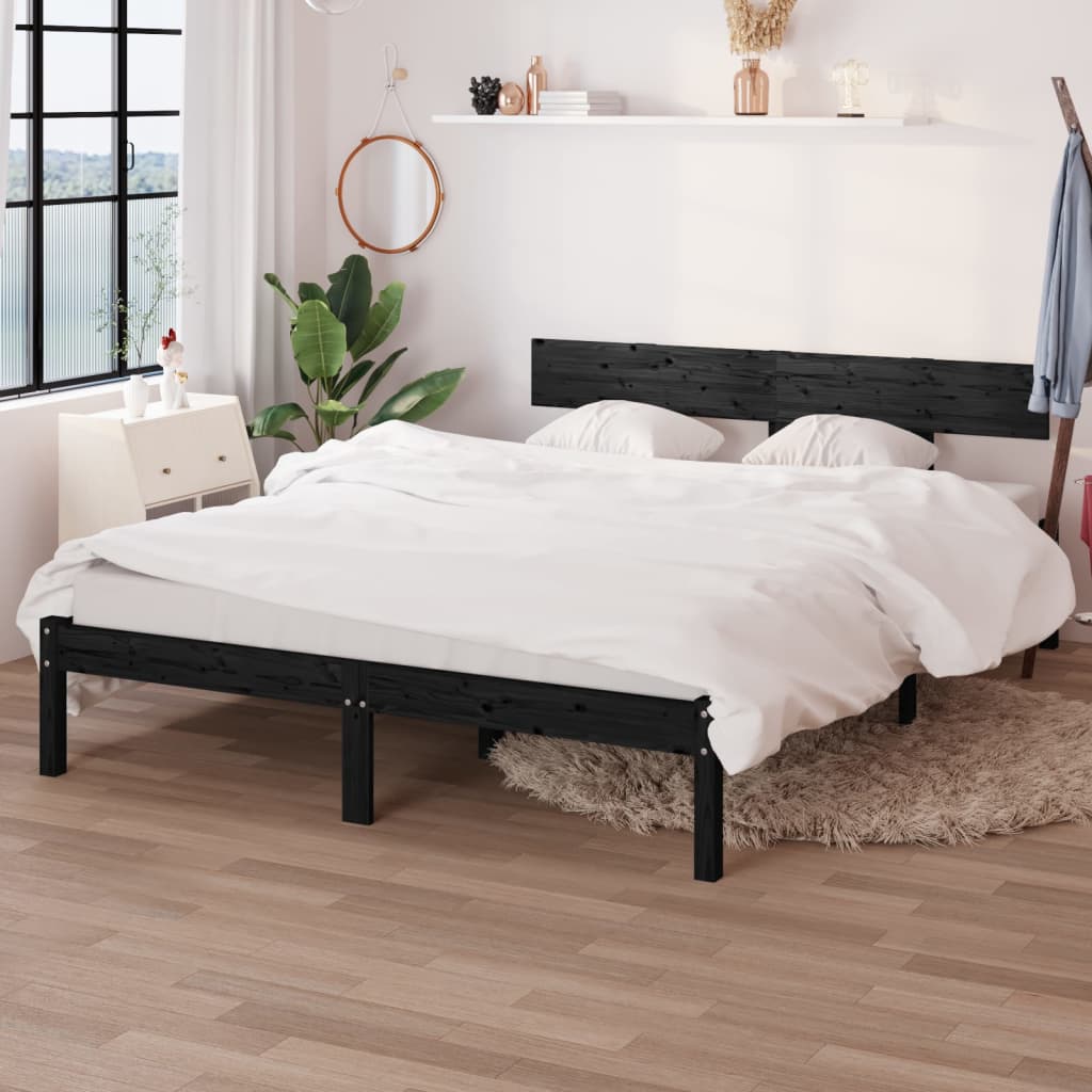 vidaXL Estructura de cama madera maciza de pino negra 150x200 cm