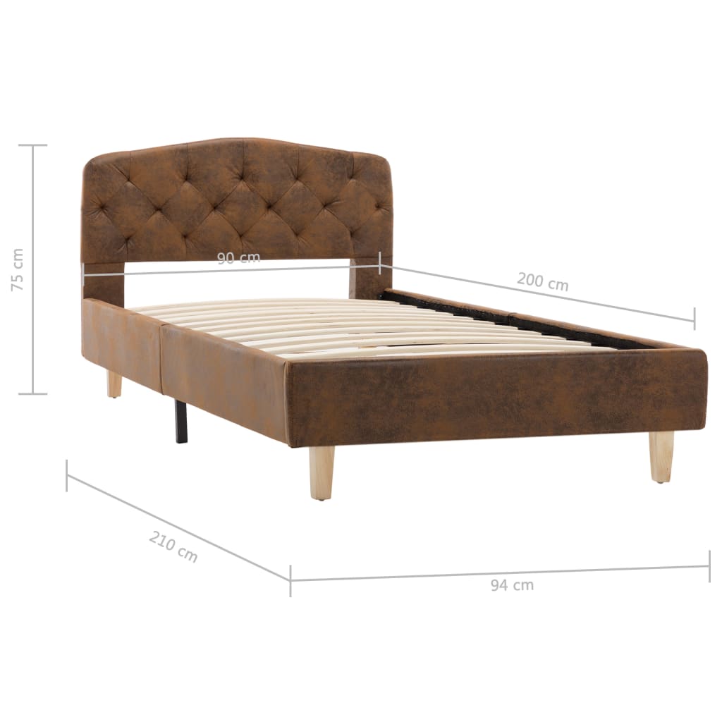 vidaXL Estructura de cama de piel de ante artificial marrón 90x200 cm