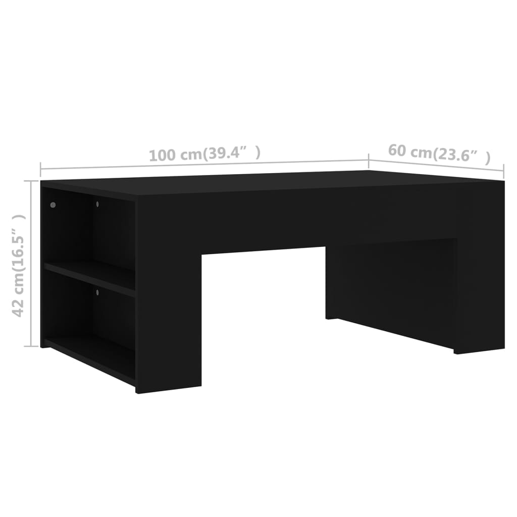 vidaXL Mesa de centro madera contrachapada negro 100x60x42 cm