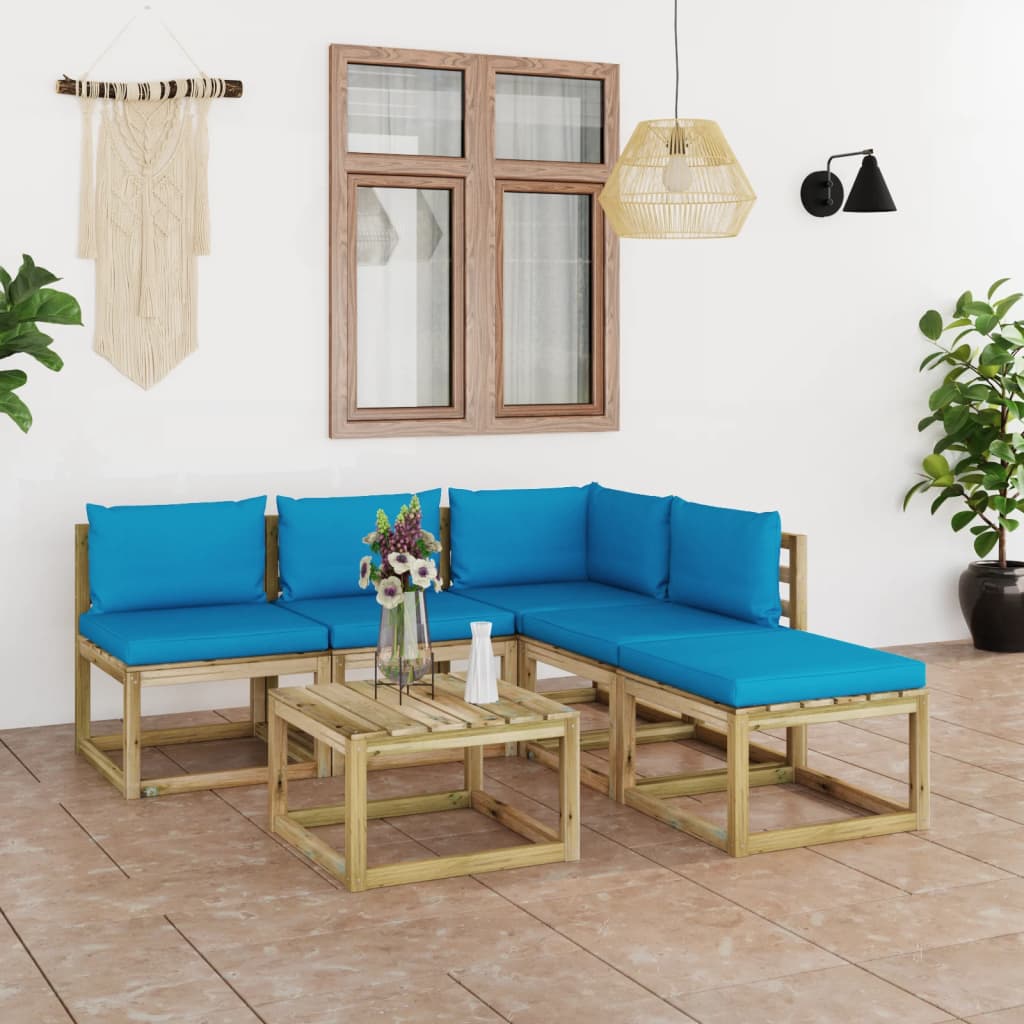 vidaXL Juego de muebles jardín de 6 piezas con cojines azul claro
