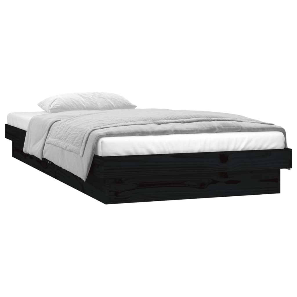 vidaXL Estructura de cama con LED madera maciza negro 100x200 cm