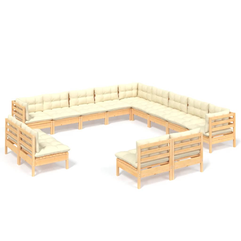 vidaXL Muebles de jardín 13 pzas y cojines madera maciza de pino crema