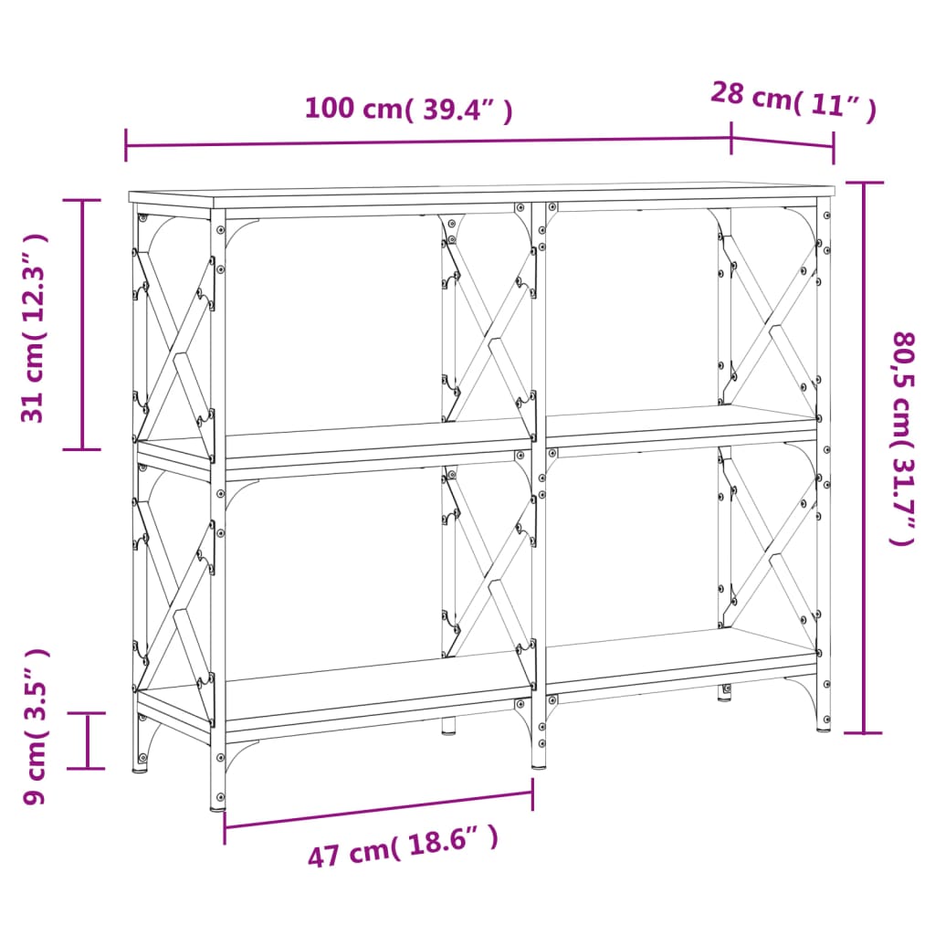 vidaXL Mesa consola madera de ingeniería roble ahumado 100x28x80,5 cm
