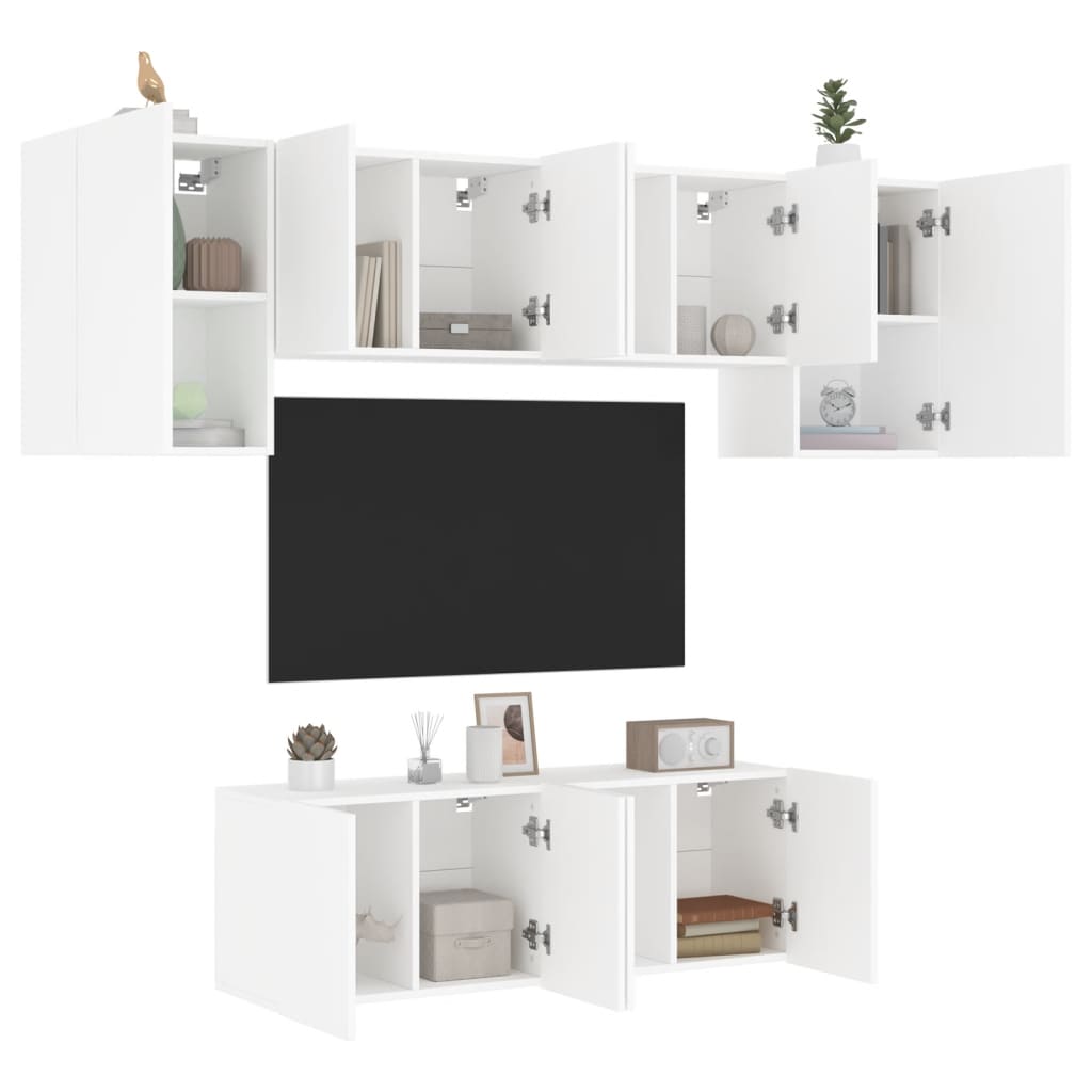 vidaXL Muebles de TV de pared 6 piezas madera de ingeniería blanco
