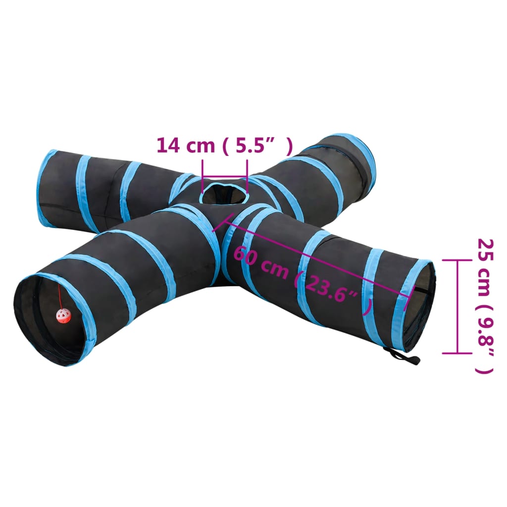 vidaXL Túnel para gatos con 4 salidas poliéster negro y azul 25 cm