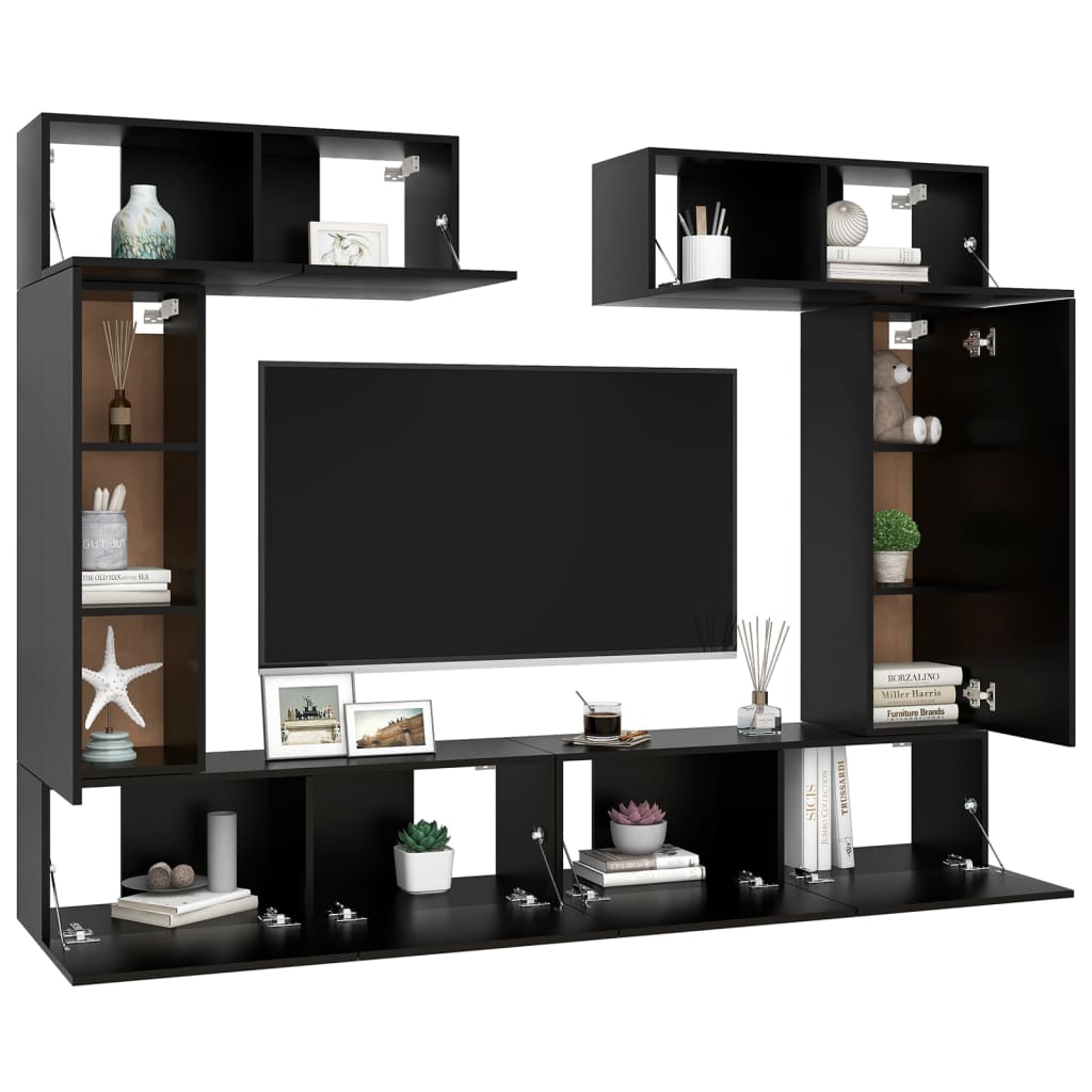 vidaXL Set de muebles de salón TV 6 piezas madera de ingeniería negro