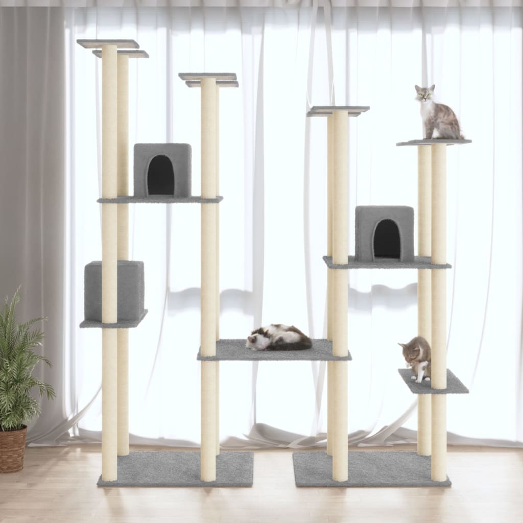 vidaXL Rascador para gatos con postes de sisal gris claro 174 cm
